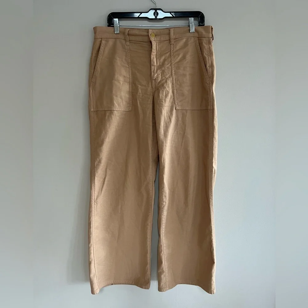 J. Crew Camp Pocket Wide Leg Cotton High Rise Stretch Pants Khaki Tan, size 29